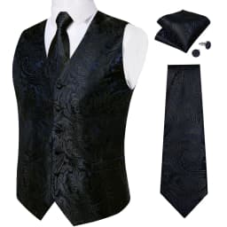Luxury Brown Paisley Suit Vest Set for Men Neck Tie Pocket Square Cufflinks Wedding Party Tuxedo Male Blazer Waistcoat