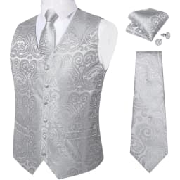 Luxury Brown Paisley Suit Vest Set for Men Neck Tie Pocket Square Cufflinks Wedding Party Tuxedo Male Blazer Waistcoat
