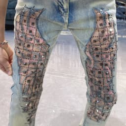 New Splicing Ripped Jeans Men's Rivet Decoration Mens Jeans Brand 2026 Fashion Trendy Versatile Long Pants Jeans Masculina