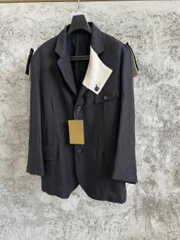 TOP-YAMAMOTO Eye Hand linen patchwork patchwork suit black and white irregular fringed suit jacket runway show