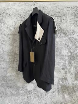 TOP-YAMAMOTO Eye Hand linen patchwork patchwork suit black and white irregular fringed suit jacket runway show