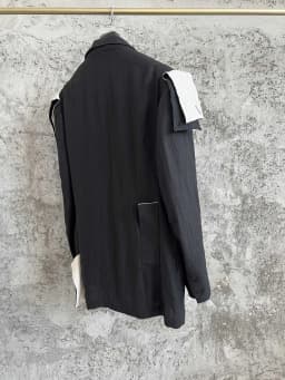 TOP-YAMAMOTO Eye Hand linen patchwork patchwork suit black and white irregular fringed suit jacket runway show