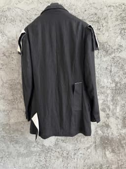 TOP-YAMAMOTO Eye Hand linen patchwork patchwork suit black and white irregular fringed suit jacket runway show