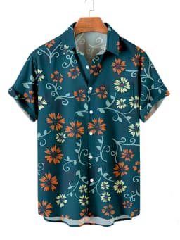Summer Men's Flower Hawaiian Shirts Casual Vacation Short Sleeve Shirts Collar Button Up Shirts Fashion Steetwear For Mens