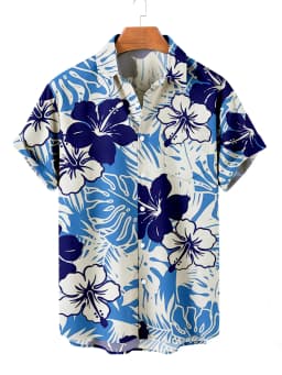 Summer Men's Flower Hawaiian Shirts Casual Vacation Short Sleeve Shirts Collar Button Up Shirts Fashion Steetwear For Mens
