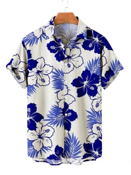 Summer Men's Flower Hawaiian Shirts Casual Vacation Short Sleeve Shirts Collar Button Up Shirts Fashion Steetwear For Mens