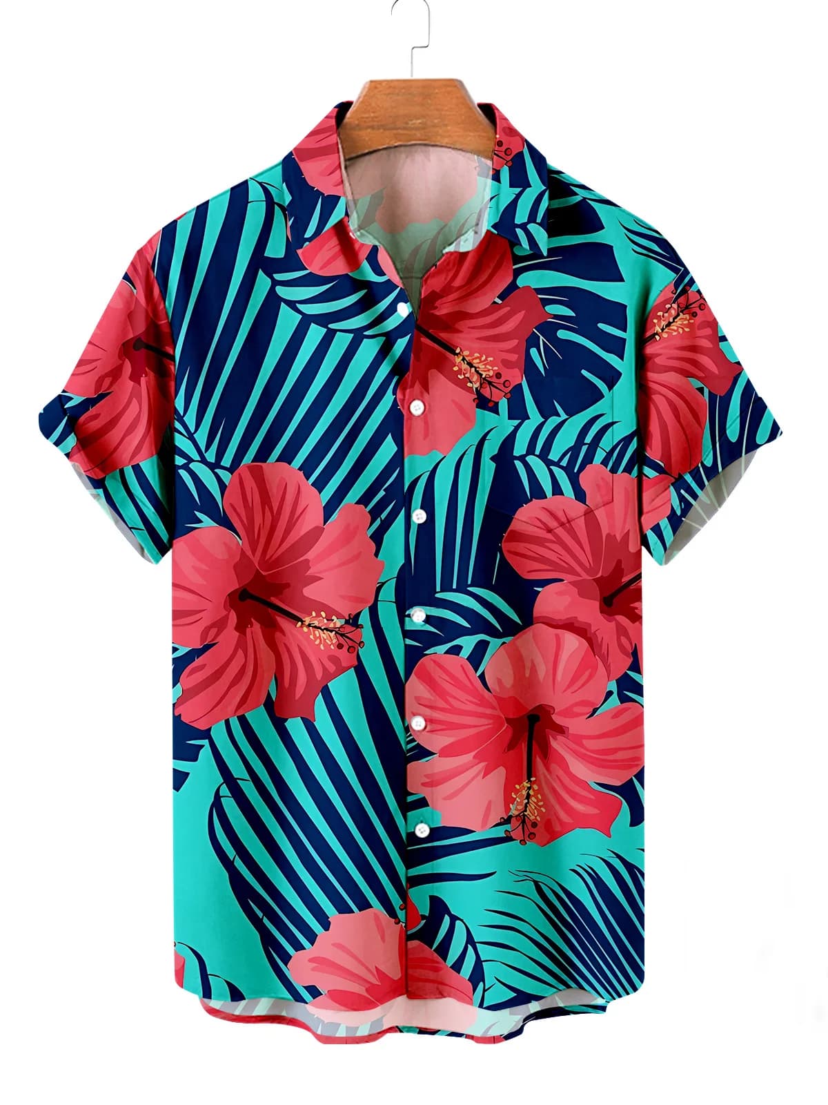 Summer Men's Flower Hawaiian Shirts Casual Vacation Short Sleeve Shirts Collar Button Up Shirts Fashion Steetwear For Mens