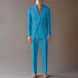 High End Suit For Men Cream Double Breasted Tuxedo Wedding Party Prom Beach Casual Business Suit Two Piece Jacket Pant