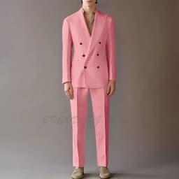 High End Suit For Men Cream Double Breasted Tuxedo Wedding Party Prom Beach Casual Business Suit Two Piece Jacket Pant