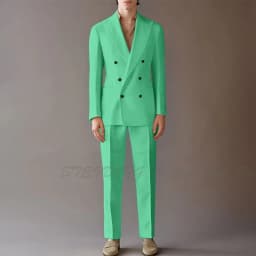 High End Suit For Men Cream Double Breasted Tuxedo Wedding Party Prom Beach Casual Business Suit Two Piece Jacket Pant