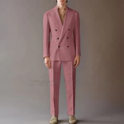 High End Suit For Men Cream Double Breasted Tuxedo Wedding Party Prom Beach Casual Business Suit Two Piece Jacket Pant