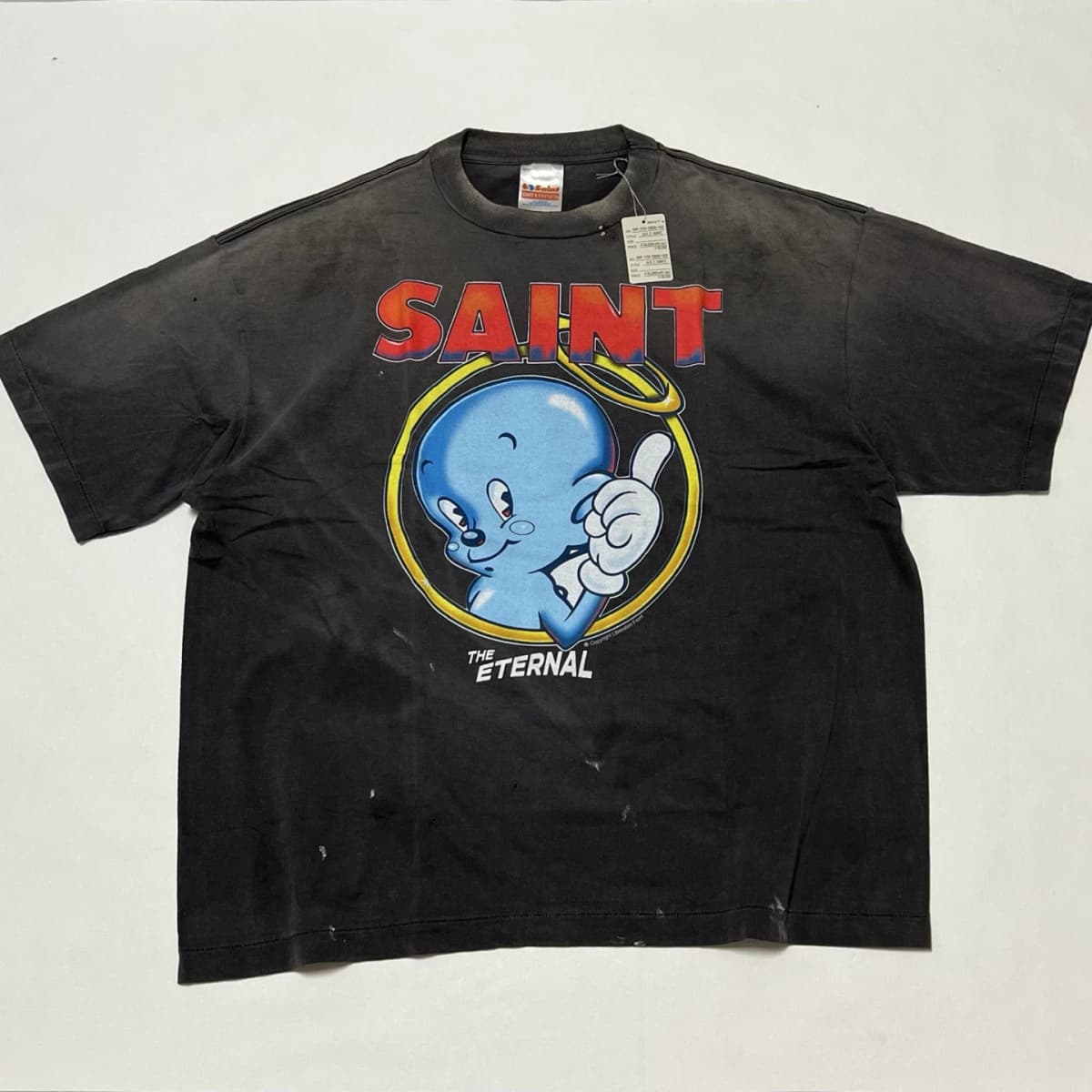 Nice Washed SAINT Cartoon Angel Print T Shirt Men Women Oversize Tee Tops T-Shirt