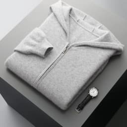 Autumn Winter New 100% Merino Wool Men's Zipper Hooded Coat Thick Sweater Warm Long Sleeved Knitted Cardigan men's coat