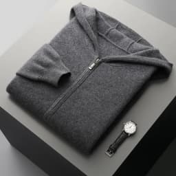 Autumn Winter New 100% Merino Wool Men's Zipper Hooded Coat Thick Sweater Warm Long Sleeved Knitted Cardigan men's coat