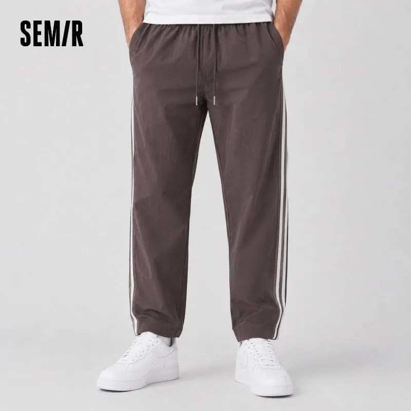 Semir Vintage Sporty Casual Pants Men Loose Straight Fit Cooling 2025 Summer New Color Block Trendy Long Pants