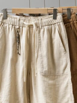 DUKEEN Men's Linen Blend Cargo Shorts Summer Breathable Drawstring Casual Beach Shorts Loose Fit Knee Length Straight Leg Shorts