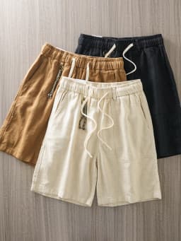 DUKEEN Men's Linen Blend Cargo Shorts Summer Breathable Drawstring Casual Beach Shorts Loose Fit Knee Length Straight Leg Shorts