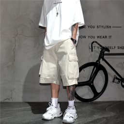 Japanese Korean Cargo Shorts For Men Summer Heavyweight Cotton 5-Inch Premium Distressed Streetwear Trendy Casual Pants Male