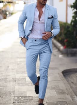 2026 Men's Suit Sets Fashion Party Formal Business Outfit Solid Tuxedo Single Button Blazer+Pants Wedding Groom Dress Two-pieces