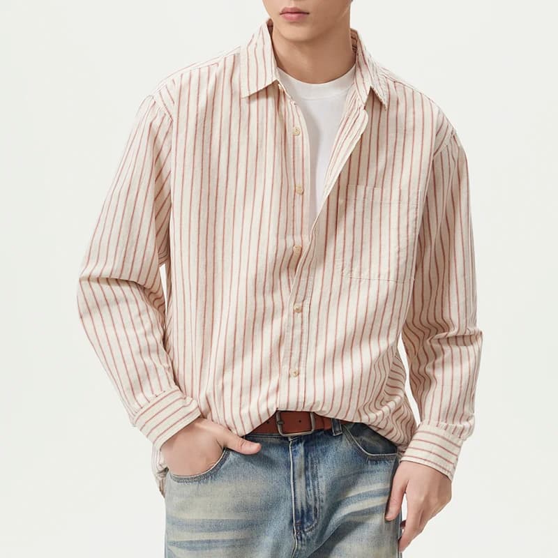 Men Cotton Linen Casual Commute Loose Long Sleeve Simple Fashion Stripe Shirt Male Vintage Fashion Plus Size Shirts Clothes