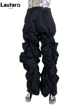 Lautaro Autumn Long Black Waterproof Stacked Pants for Mens with High Elastic Waist Luxury Designer European Fashion Clothing