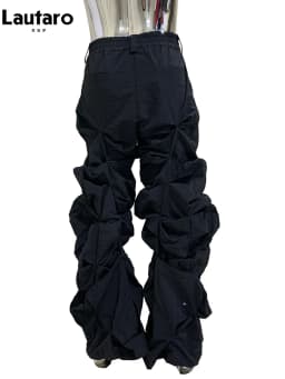 Lautaro Autumn Long Black Waterproof Stacked Pants for Mens with High Elastic Waist Luxury Designer European Fashion Clothing