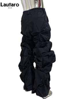 Lautaro Autumn Long Black Waterproof Stacked Pants for Mens with High Elastic Waist Luxury Designer European Fashion Clothing
