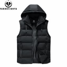 Men Autumn Sleeveless Outdoors Casual Solid Warm Vest Men Winter Detachable Hooded Fleece Pocket Zipper Fashion Vest Male Coat