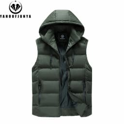 Men Autumn Sleeveless Outdoors Casual Solid Warm Vest Men Winter Detachable Hooded Fleece Pocket Zipper Fashion Vest Male Coat