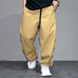 Premium Mens Cotton Black Casual Pants Elastic Waist Streetwear Urban Fashion Trendy Lounge Jogger Tapered Oversized Trousers