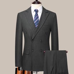 Men's Double-Breasted Striped Suit And Trousers Two-Piece Set Fashionable Handsome Business Casual Boutique M-6XL