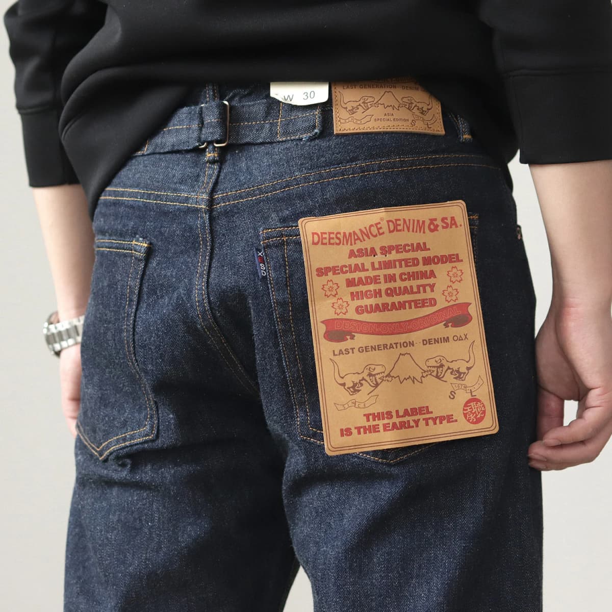 14OZ heavy denim Denim jeans men straight tube depulped May Khaki American vintage primary color wash pants
