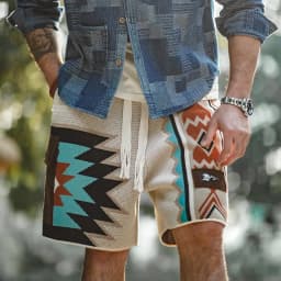 Maden Vintage Navajo Totem Knitted Shorts Men's Casual Embroidery Summer Beach Shorts Drawstring Elastic Waist Bottoms