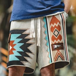 Maden Vintage Navajo Totem Knitted Shorts Men's Casual Embroidery Summer Beach Shorts Drawstring Elastic Waist Bottoms