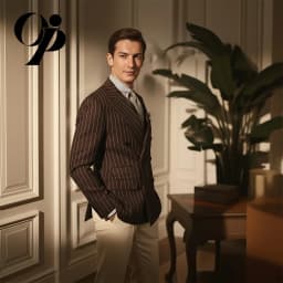 Opeodly Men's Brown Pinstripe 2-Piece Suit Slim Fit Double Breasted Traje para Hombre for Business Office and Formal Events