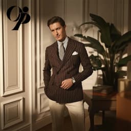 Opeodly Men's Brown Pinstripe 2-Piece Suit Slim Fit Double Breasted Traje para Hombre for Business Office and Formal Events