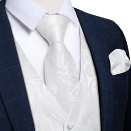 Pure White Wedding Vest for Man Sleeveless V-neck Satin Luxury Men Waistcoat Necktie Pocket Square Cufflinks Clip 5 PCS Set Gift