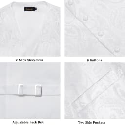 Pure White Wedding Vest for Man Sleeveless V-neck Satin Luxury Men Waistcoat Necktie Pocket Square Cufflinks Clip 5 PCS Set Gift