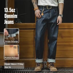 Maden Vintage 13.5oz Heavyweight Selvedge Raw Denim Jeans Men's Straight Fit Cotton Jeans Casual Pocket Trousers Fall Winter
