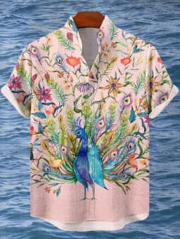 2025 Men's Irregular Pattern Linen Shirt Retro Print Short Sleeve Street Trend Vintage Style Comfort Fit
