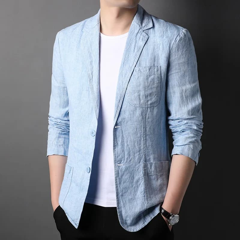 Spring Summer 2025 New High-Quality Men's Fashion Handsome Linen Suit Thin Men's Coat Fabric Composition 100% Linen Blazer