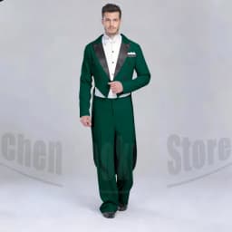 Elegant Black Solid Men Suits 2 Piece Fashion Satin Peak Lapel Standard Dance Tailcoat Party Prom Male Suits Slim (Jacket+Pants)