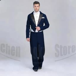 Elegant Black Solid Men Suits 2 Piece Fashion Satin Peak Lapel Standard Dance Tailcoat Party Prom Male Suits Slim (Jacket+Pants)