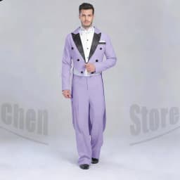 Elegant Black Solid Men Suits 2 Piece Fashion Satin Peak Lapel Standard Dance Tailcoat Party Prom Male Suits Slim (Jacket+Pants)