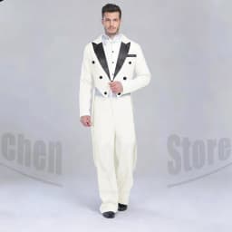 Elegant Black Solid Men Suits 2 Piece Fashion Satin Peak Lapel Standard Dance Tailcoat Party Prom Male Suits Slim (Jacket+Pants)
