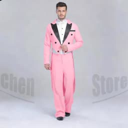 Elegant Black Solid Men Suits 2 Piece Fashion Satin Peak Lapel Standard Dance Tailcoat Party Prom Male Suits Slim (Jacket+Pants)