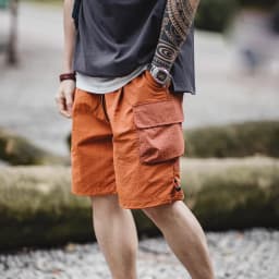 Maden Summer Men Straight Shorts Orange Patchwork Gingham Loose Beach Pants Plus Size Shorts Elastic Waist Light Breathable