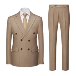 Men's Pinstripe Double-breasted Suit Two-piece, Wedding/Party/Business Dress Jacket and Pants,  Blue、Gray、RedSets, Asian Size