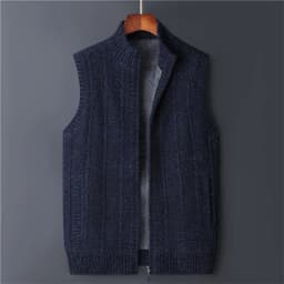 Winter Vest Men Sweater Zipper Warm Thick Male Cardigan Clothing Fleece Wool Liner Sleeveless Jackets Vintage Black Red