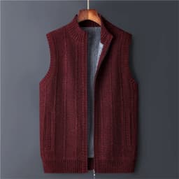 Winter Vest Men Sweater Zipper Warm Thick Male Cardigan Clothing Fleece Wool Liner Sleeveless Jackets Vintage Black Red